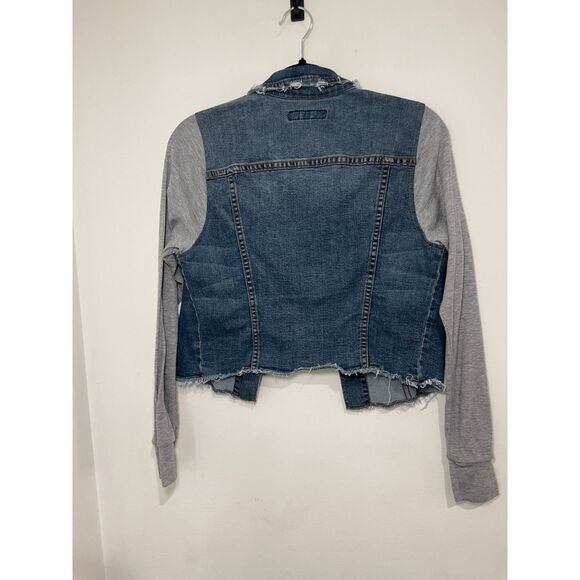 JET John Eshaya Denim Fray Jacket Grey Cotton Sleeves Country Cowboy Y2K‎ Size S - Picture 6 of 6